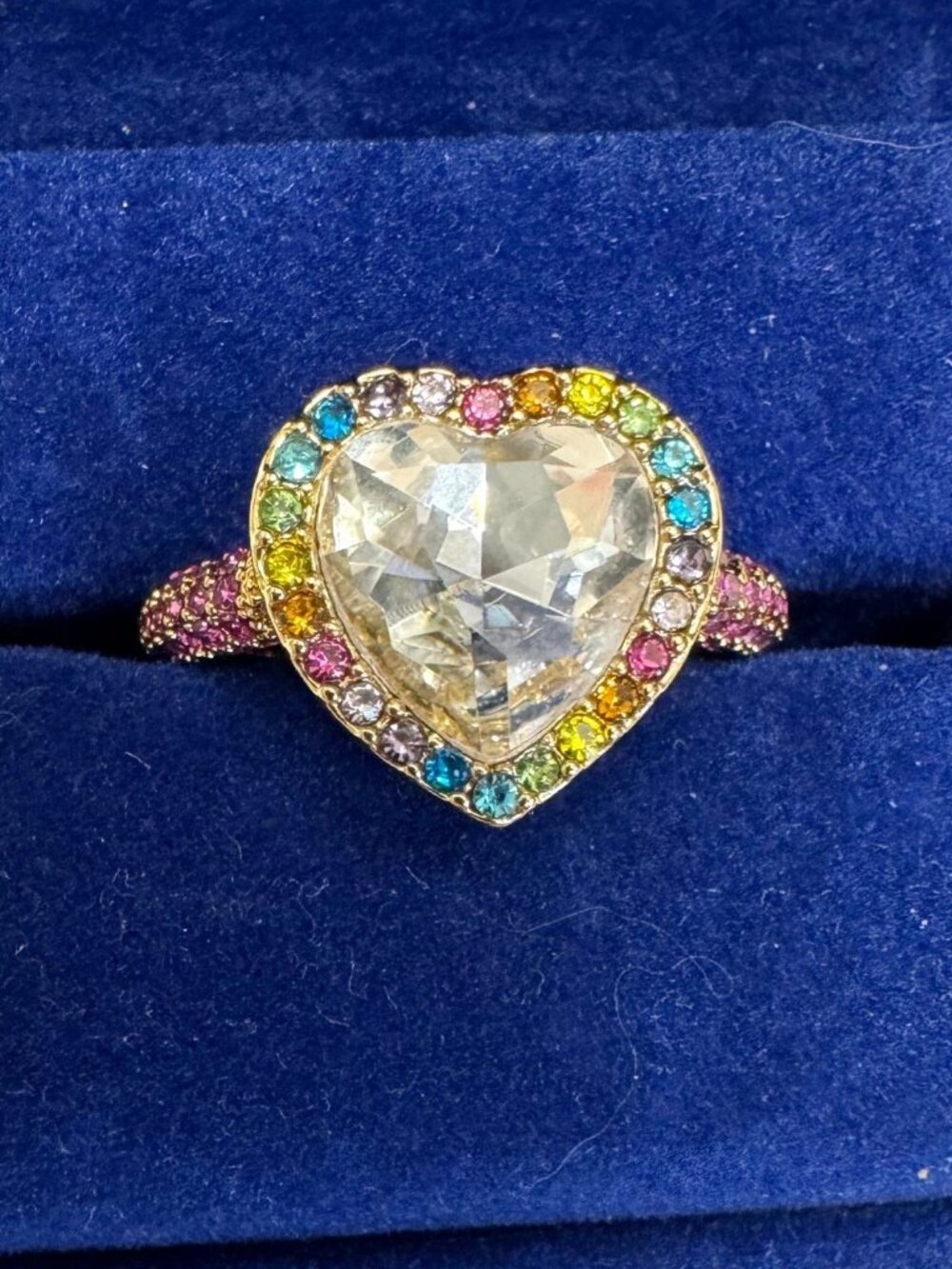Kurt Geiger Heart-Shaped Multicolor Gemstone Ring Size 7 NEW